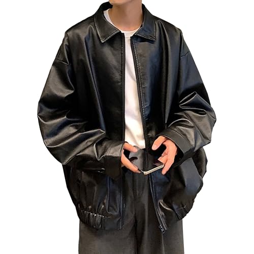 Manteau bomber vintage pour homme en similicuir noir taille M