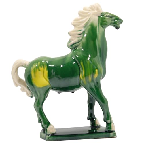 Ceramic Horse Sculpture -9 inch Hand Made Tang Tri-Color China Cultural Art Piece,Museum Collection Inspired Home and Office Decor (Green)