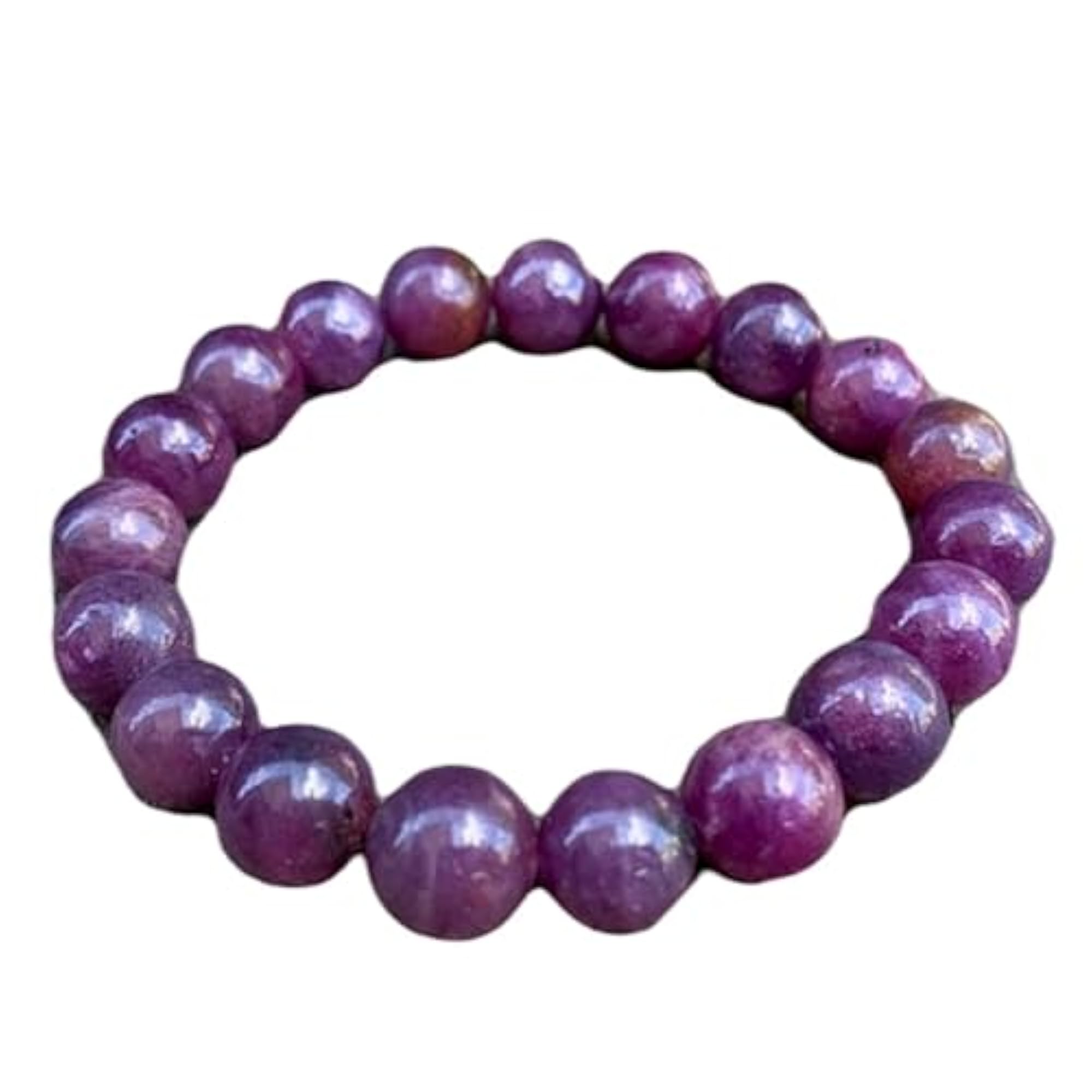 Unisex Natural Ruby 10mm Round Beads Stretchable Bracelet