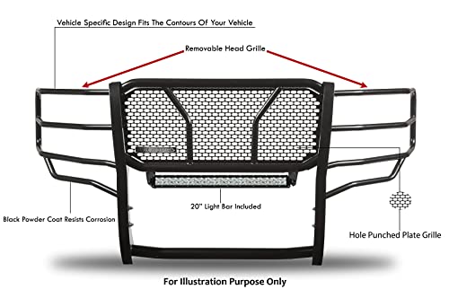 Image of Black Horse RUGGED Heavy Duty Grille Brush Bumper Guard Modular Black Come with 20 inch Double Row LED Light Compatible with 2015-2020 Ford F-150-RU-FOF115-B-KIT