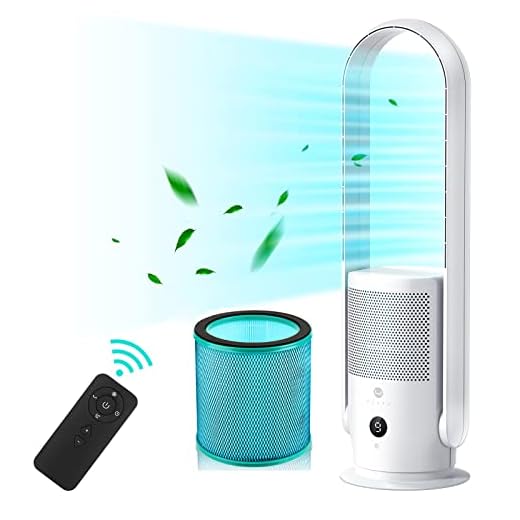 ULTTY Bladeless Tower Fan and Air Purifier in one, True HEPA Filter 99.97% Smoke Dust Pollen Dander, Oscillating Tower Fan with Remote Control R22, White