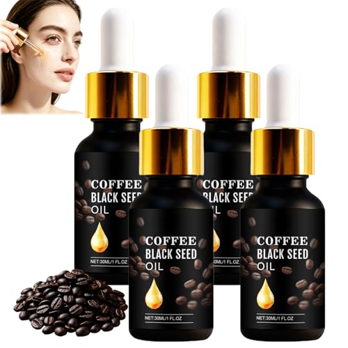 Aceite de semilla negra de café, aceite de grano de café para la piel, sérum facial antiarrugas para rostro y cuerpo. Reduce arrugas, reduce la hinchazón y las ojeras, anticelulítico (4pcs)