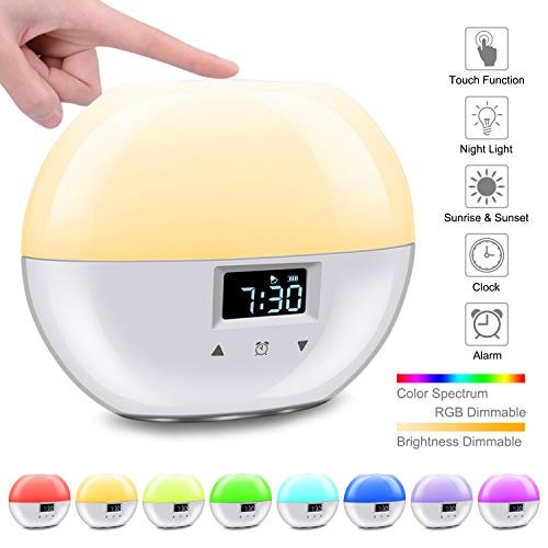 Preisvergleich Produktbild Wake Up Licht Lichtwecker,Goojodoq Sonnenaufgang Sonnenuntergang Simulation Wecker mit Schlummerfunktion,8 Musik und 9 Farben Nachttischlampe mit Touch Control Funktion