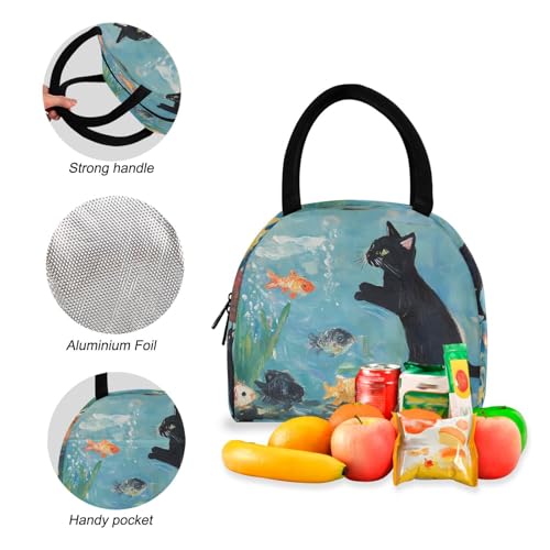 Backpack Lunch Box Set Large Capacity Travel Backpacks and Insulated Lunch Bag for Commute Hiking Picnic Cat and Fishes Print4