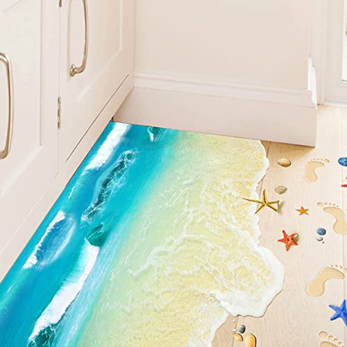 3D Water Waves Beach Ocean Waterproof Creative Floor Tiles Painting Murals Wall Sticker Home Decor (Blue) #TOP11