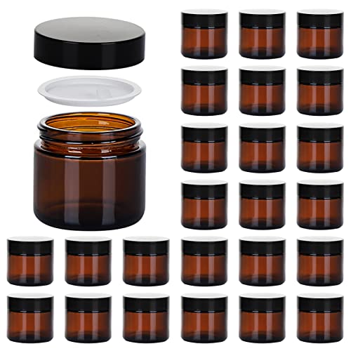 2oz Jars with Lids Hoa Kinh 24 Pack Amber Cosmetic Glass Jars with Lids