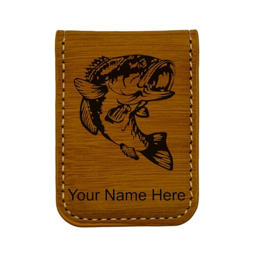 LaserGram Slim Magnetic Money Clip, Bass Fish, Personalized Engraving Included (Bamboo)