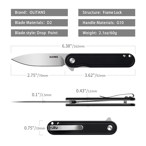 Image of OLITANS G040 Pocket Knife, 2.75'' D2 Steel Blade G10 handle, Small EDC Knife with Pocket Clip for Men Women, 2.1oz