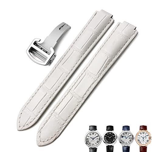 Bracelet montre cuir véritable 16mm blanc agate boucle déployante pour montre
