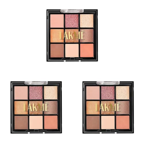 Image of LAKME 9 in 1 Eyeshadow Palette, Sunkissed, 11.7g, for Captivating Eye Looks, with One-Stroke Payoff & Smooth Texture, Matte Shimmer and Metallic, Blendable & Buildable, for Women (Pack of 3)