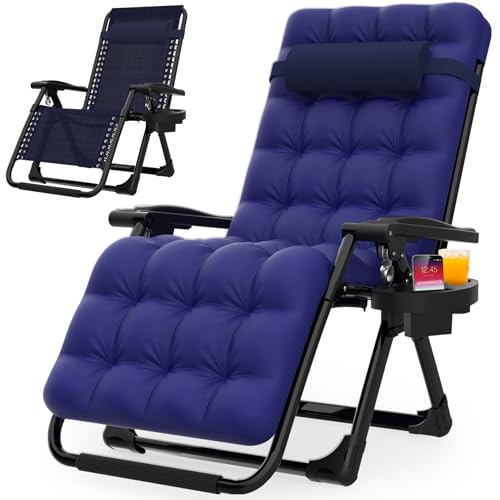 Suteck Zero Gravity Chair, Reclining Camping Lounge Chair w/Removable Cushion, Upgraded Lock and Cup Holder, Reclining Patio Chairs Folding Recliner for Indoor and Outdoor