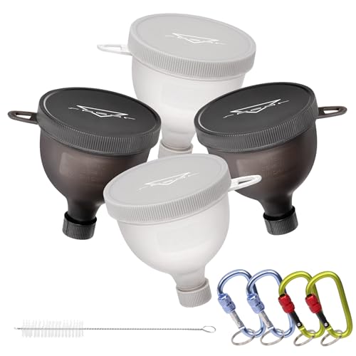 SPEQT Protein Powder Funnel Set - Protein Powder Travel Container to Go with Carabiners & Cleaning Brush - No-Mess,Water Bottle Funnel for Powder Supplement for Pre Workout,Gym,Fitness - 4 Pack