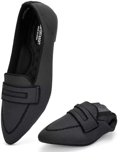 Puxowe Damen Ballerinas Slip On Spitz Strick Kleid Flache Schuhe Pumps Elegant Bequem Ballerina Flats für Damen