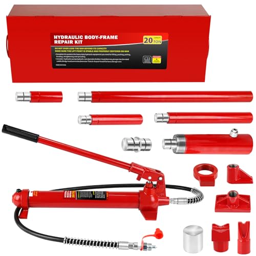 20 Ton Porta Power Kit, Portable Hydraulic Jack with Oil Hose, Hydraulic Ram Auto Body Frame Repair Kit with Storage Case for Construction, Precision Machinery, Car Repair, Truck (20 Ton)