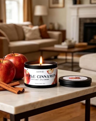 Image of AOOVOO Winter Candles Set- 4 Pack Scented Candles for Home Decor | 26oz 200 Hours Long Lasting Candle, Cinnamon Rolls, Cookies, Cedar, Apple Cinnamon Candle Gift, Non Toxic Soy Wax