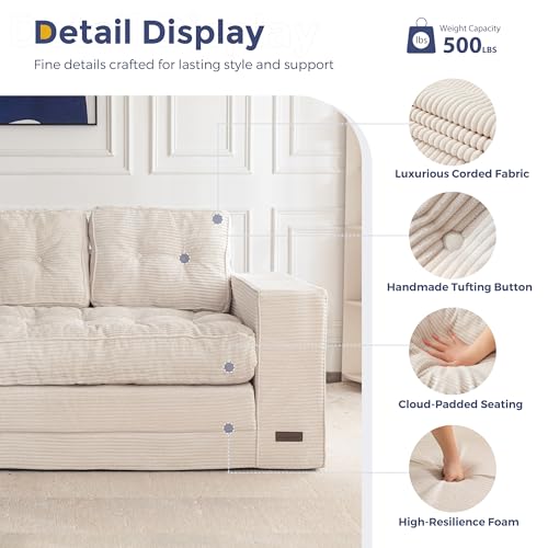 Image of MAXYOYO Convertible Sofa Bed, Pull Out Oversized Loveseat Sofa Couch, 2 in 1 Folding Couch Bed, Fold Out Floor Couch with Pillows for Living Room Bedroom Lounge, Beige