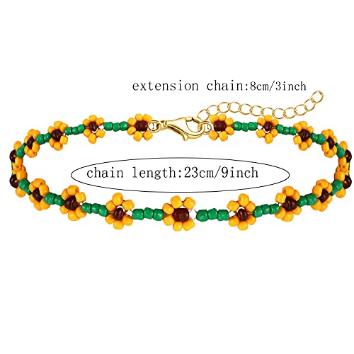 Beaded Anklet For Women Boho Cute Flower Beads Ankle Bracelet Summer Beach Anklets Foot Jewelry For Women Girls (Orange Flower Bead Anklet) #TOP6