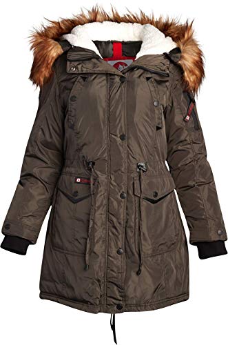 CANADA WEATHER GEAR Women's Winter Coat - Heavyweight Anorak Parka Jacket with Removable Faux-Fur Lined Hood, Olive, Size Large''