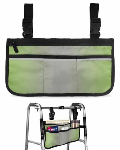 Anzona Grass Green Gray Ombre Wheelchair Side Bag Walker Bag, Modern Green Color Gradient Wheelchair Accessories Armrest Pouch, Organizer Storage Bag for Walkers, Rollators, Scooters, 7.3''x13''