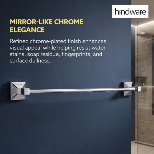 Image of Hindware Stelo Towel Holder for Bathroom - 24 Inch Wide|Superior Stainless Steel | Space Saving Towel Hanger |Mirror Like Chrome Finish | Corrosion Resistant|Dimension(mm): 610*86*52 | 1-year Warranty