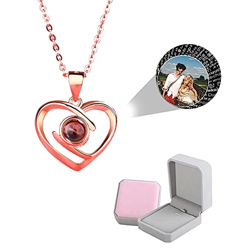 wikkeny Personnalisé Photo Projection Collier, Je t'aime 100 Langues Collier, Argent Sterling 925 Pendentif Bijoux Cadeaux pour Femme-Or Cover