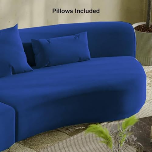 Image of Rosewood ! 2+2=4 Seater Classic Modern Living Room Interior Curved Style Chesterfiled Sofa Lounger 2-Pieces Style Sofa Set 4-Person Sofa for Living Room, Office, and Hallway Colour (Blue)