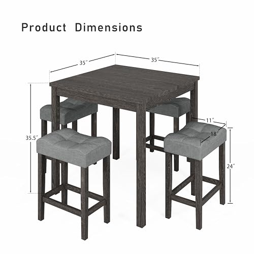 allamazing 5-Piece Counter Dinner Height Table Set, Indoor Modern Rectangular Dining Table Furniture Set for Kitchen, 35 inch Dining Table with 4 stools (Black) - Thumbnail 2