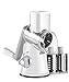 Ancevsk Manual Rotary Cheese Grater - Round Vegetable Slicer with 3 Interchangeable Blades for veggie, Nuts, Fruit ï¼ˆwhiteï¼‰