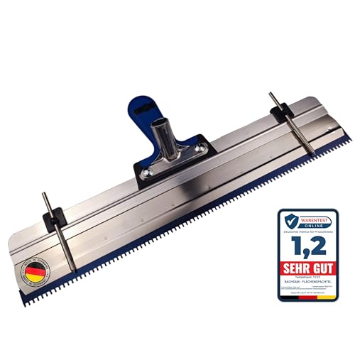 BACHSAM® Made in Germany Großflächenrakel Stehrakel für Ausgleichsmasse, epoxidböden, Profi Flächenrakel 56cm breit, Edelstahl Doppelklinge, Zahnrakel mit Softgriff, Höhenverstellung & Stielhalterung