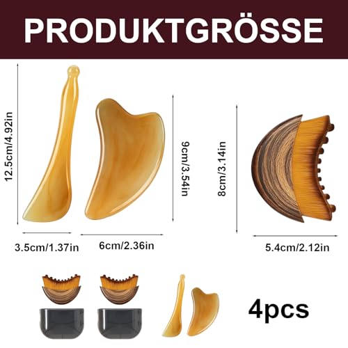 4 Stück Gesichtsbürste, Lymphbürsten Gesicht und Lymphdrainage Bürste, 2x Gua Sha Massageboard und 2x Kontur Massagebürste für Gesichtspflege