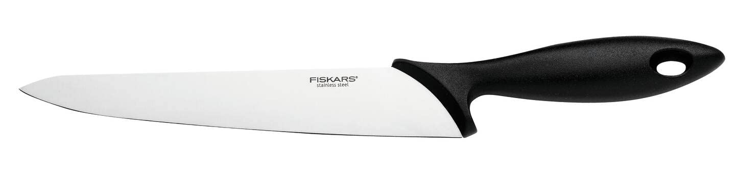 Fiskars couteau de cuisine Essential 21cm : fini les lames émoussées pour couper les gros aliments