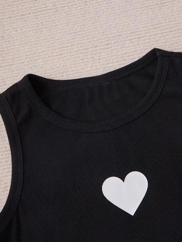 Image of Milumia Girl's 3 Pack Ribbed Knit Crew Neck Cropped Tank Top Sleeveless Summer Tops Heart Black Pink Grey 9Y