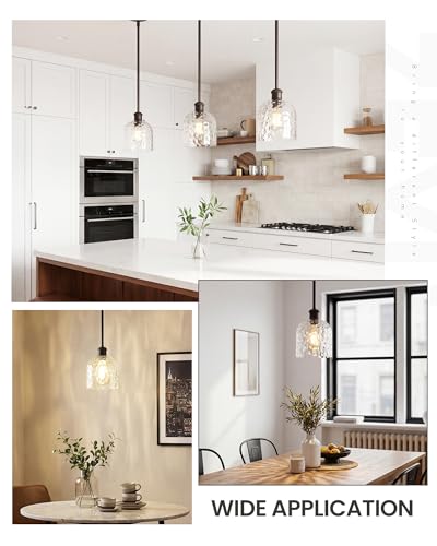 Image of zeyu 1-Light Island Pendant Light for Kitchen, Single Pendant Light Kitchen Island, Adjustable Hanging Lamp with Clear Hammered Glass, Oil Rubbed Bronze Finish, ZJF63MIL-L ORB