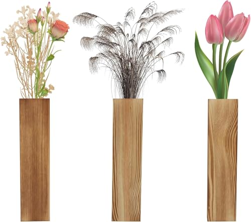 UOCAI Lot de 3 vases muraux modernes en bois pour plantes d'intérieur - 2,5 x 5,6 x 29,5 cm