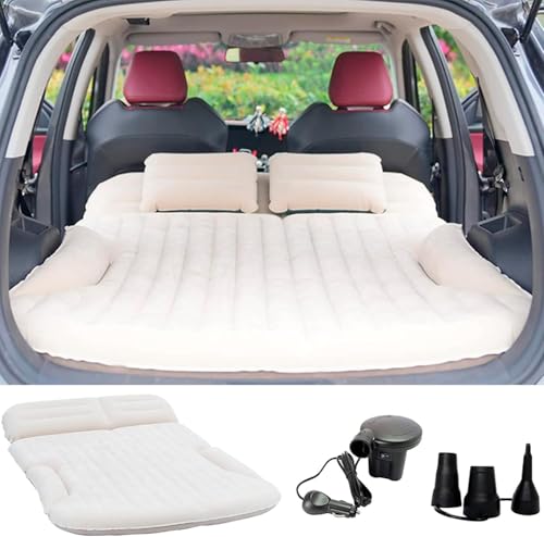 KMZ SUV Air Mattress, Thick Double-Sided Flocked Camping Bed with Electric Pump & 2 Pillows, Inflatable Mattress for SUV Trunk & Rear Seat Travel