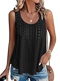 ATHMILE Womens Tank Tops Sleeveless Eyelet Embroidery Scoop Neck Loose Fit Casual Summer Flowy Beach Black