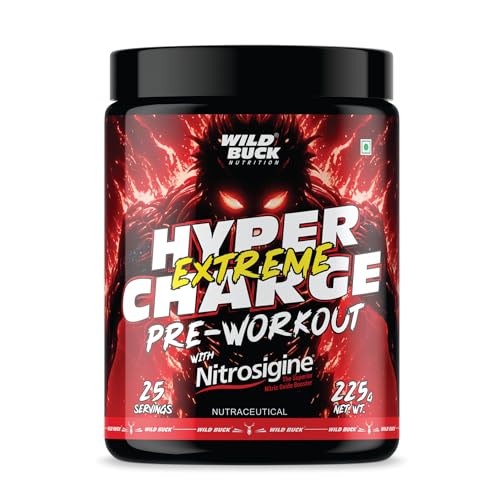 Image of Wild Buck Hyper Charge Extreme Pre-Workout with Nitrosigine - High Stim Energy, Pump, Strength & Focus | Energy Drink with- Beta-Alanine, L-Citrulline, Creatine, Caffeine, L-Theanine - Nitric Oxide Booster | Physical Performance for Gym or Sports [225g - 25 Servings, Strawberry Kiwi]