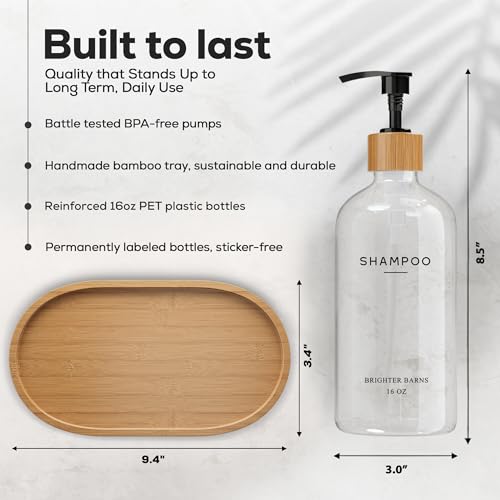 Clear Shampoo and Conditioner Dispenser Set by Brighter Barns - Refillable Plastic Shower Dispenser for Bathroom - Shampoo Bottles & Tray - Modern Bathroom Accessory for Hotel, Vacation Rental (Clear) by Brighter Barns - Used condition - Image 3