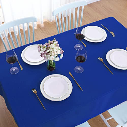 Image of FOLINS&HOME Royal Blue Rectangle Waterproof Tablecloth, 52 x 70 Inch | Wrinkle Free Polyester Table Cloths, Spillproof Heavy Duty and Washable Table Cover for Party, Banquet - Rectangular /Oblong