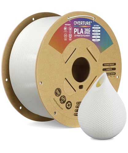 Image of OVERTURE PLA Filament 1.75mm, Neatly Wound 3D Printer Filament 3kg Spool (6.6lbs), Dimensional Accuracy + /- 0.02 mm, Fit Most FDM 3D Printers (White 3KG-1 Pack)