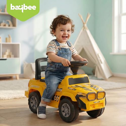 Image of Baybee Nitro Ride on Cars for Kids | Baby Push Ride ons Toys Car with Music & LED Light | Portable Ride on Jeep with High Backrest & Toy Storage | Outdoor Kids Cars for 1 to 3 Years Boy Girl (Yellow)