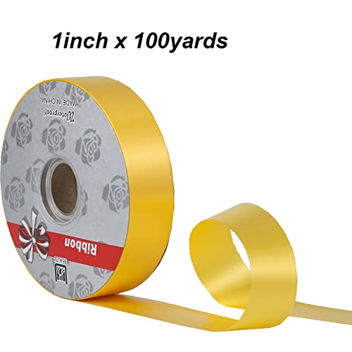 1Inch X 100 Yards Poly Satin Waterproof Ribbon,Yellow Crimped Curling Ribbon For Gifts Package Wrapping,Bows, Crafting, Wedding,Party. #TOP1