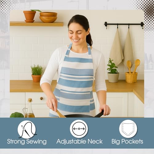 Image of Unisex Cooking Aprons | Waterproof Apron | Striped Design with 2 Front Pockets & Adjustable Neck Strap | Durable, Oil & Stain Resistant | Chef Apron for Cooking