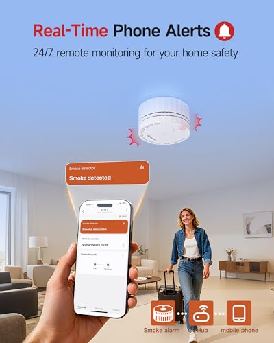 Image of Heiman Matter Smoke Detector, Smart Photoelectric Fire Alarm, UL217-10th Certified, Battery Powered, Real-Time Notification, Compatible with Smartthings, Home Assistant, Mini Portable for Home Travel