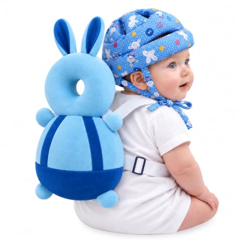 Image of NIBAR Baby Back Protector with Safety Helmet Combo, Blue Bunny Shape