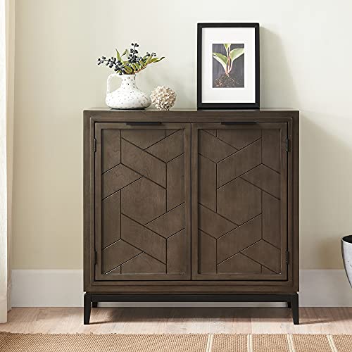 Image of Leick Home 10143-GRBLK Emmett Mixed Metal and Wood Foyer Cabinet, Riverstone /Matte Black