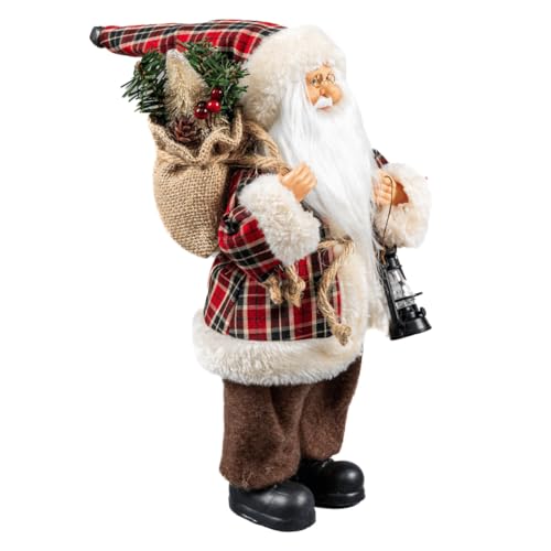 Boneco Papai Noel Casaco 30cm Enfeite Natalino Luxo Decoração Premium (Casaco Vermelho Xadrez Amarra