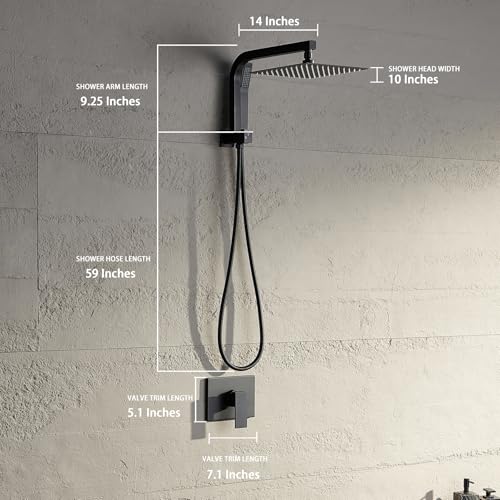 Image of Black Shower Head and Handle Set, Shower Faucet Set with 10 Inch Rain Shower Heads with Handheld Spray Combo, Rainfall Bathroom Shower System Rain Shower Head and Handle Set