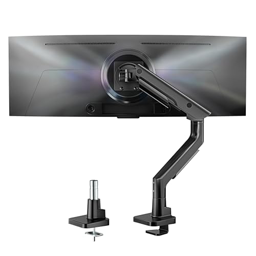 monTEK Monitor Halterung für 17–57 Zoll Ultrawide-Bildschirme bis zu 27kg, Aluminium Höhenverstellbar Monitor Arm für 1 Monitor, Pneumatischer Lift, VESA 75MM/ 100MM, Schwarz