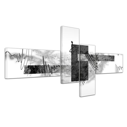 Bilderdepot24 Cuadros en Lienzo - Arte Abstracto Abstracto V Gris - 140x65cm 4 Partes - Listo tensa. Made in Germany!!!